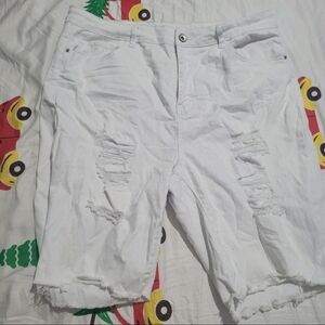 White Distressed Women Shorts